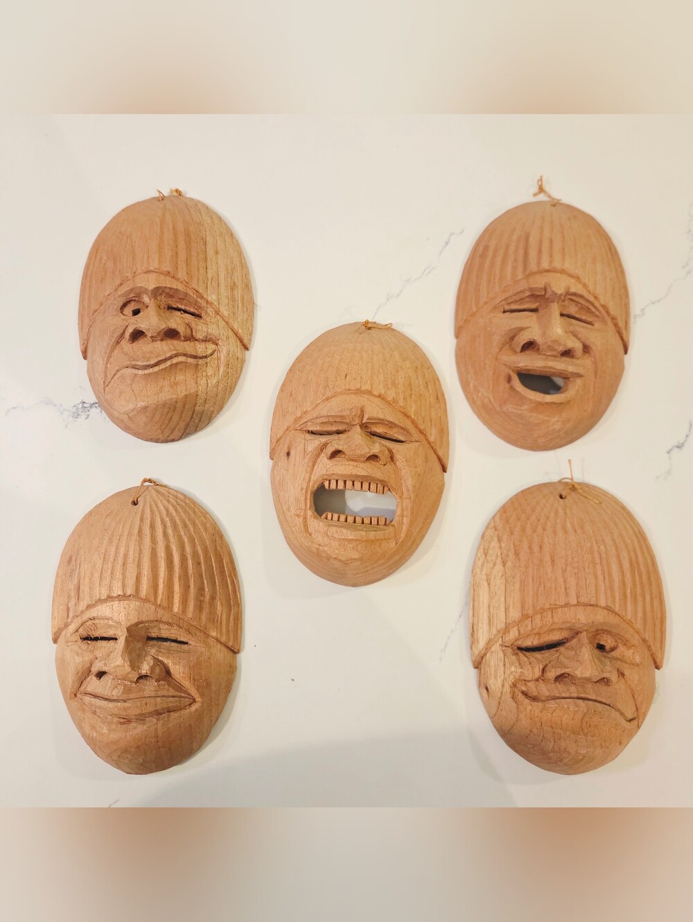 VTG Hand Carved Wood Mask Tribal Folk Art Expressive Face Wall Hanging Lot 5 HTF - Picture 1 of 8